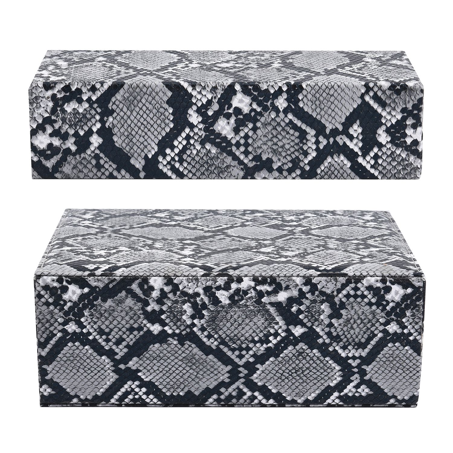 2er-Set, Schmuckkasten mit Reise-Etui aus Kunstleder mit Python-Prägung, 24x19x9 und 22x17x3 cm, Grau