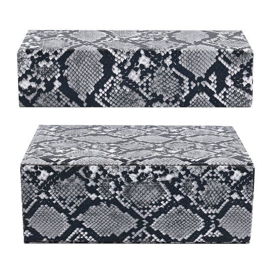 2er-Set, Schmuckkasten mit Reise-Etui aus Kunstleder mit Python-Prägung, 24x19x9 und 22x17x3 cm, Grau