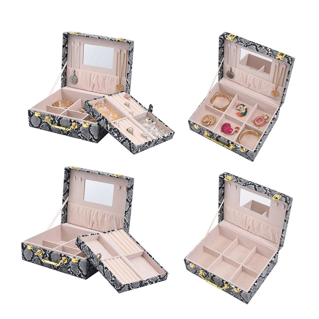 2er-Set, Schmuckkasten mit Reise-Etui aus Kunstleder mit Python-Prägung, 24x19x9 und 22x17x3 cm, Grau