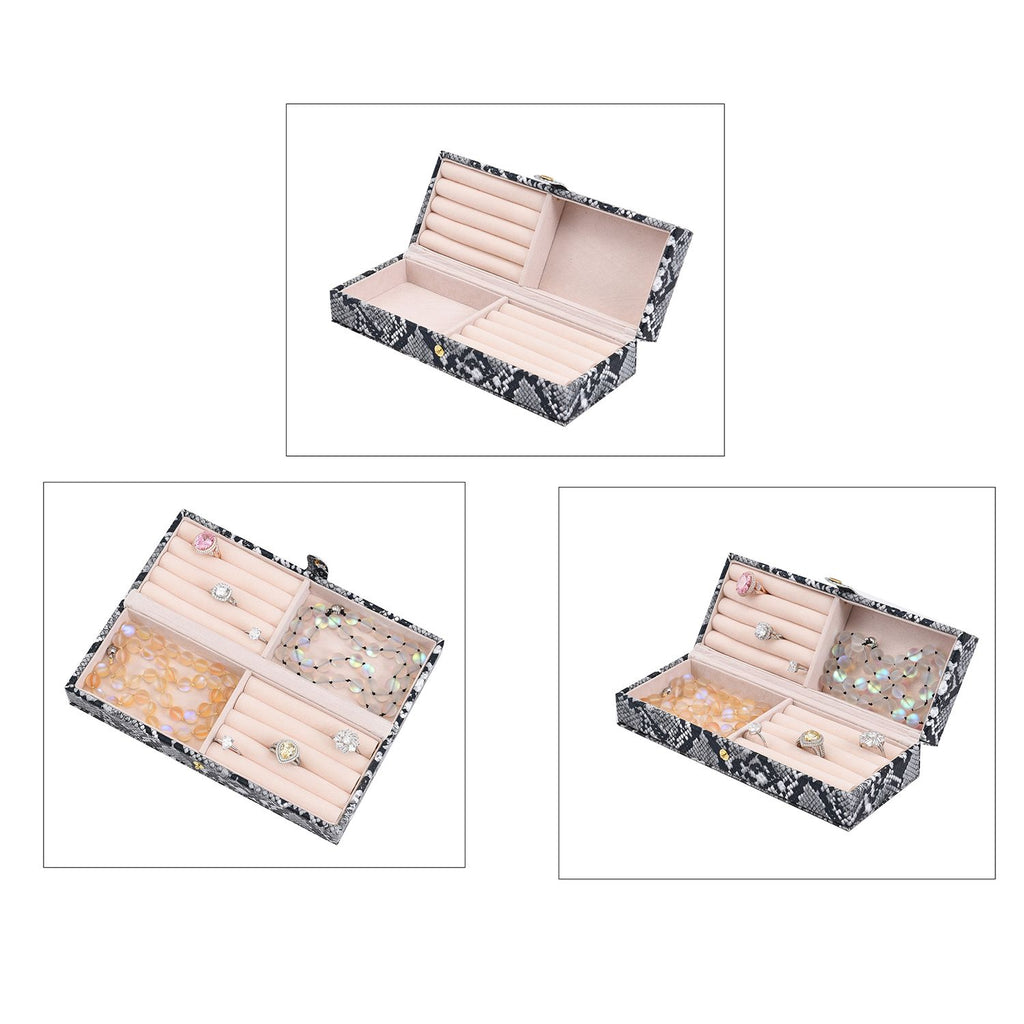 2er-Set, Schmuckkasten mit Reise-Etui aus Kunstleder mit Python-Prägung, 24x19x9 und 22x17x3 cm, Grau