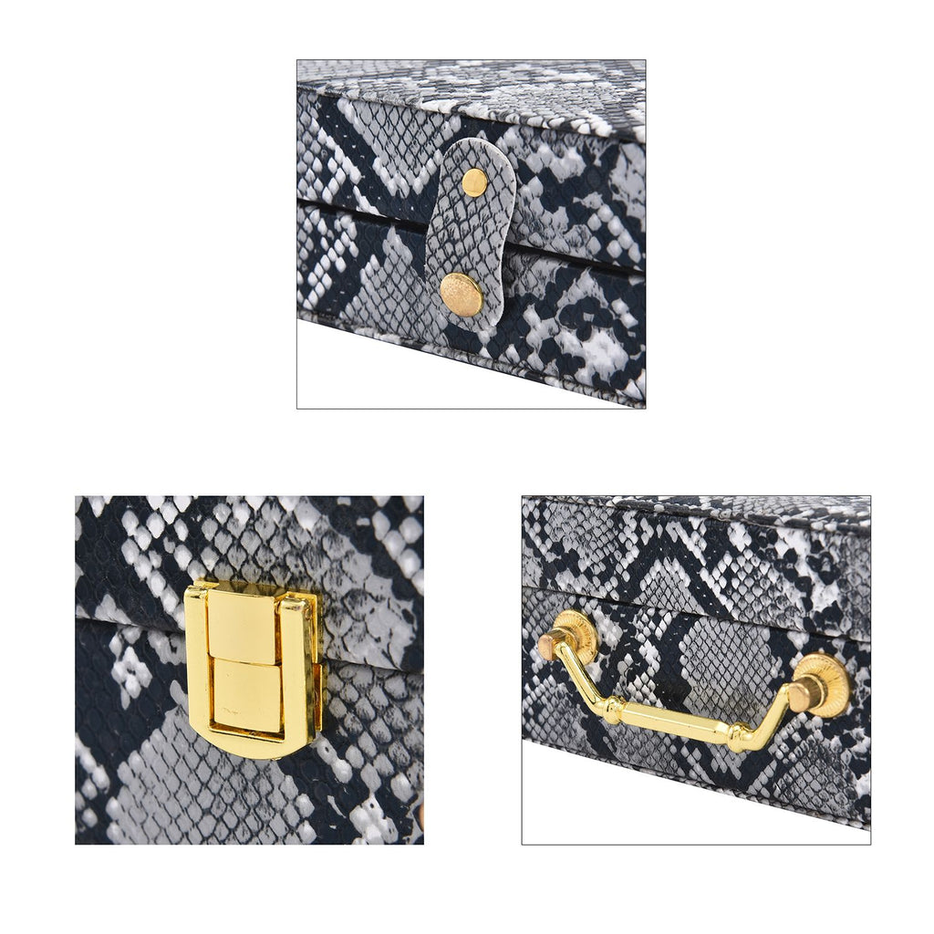 2er-Set, Schmuckkasten mit Reise-Etui aus Kunstleder mit Python-Prägung, 24x19x9 und 22x17x3 cm, Grau