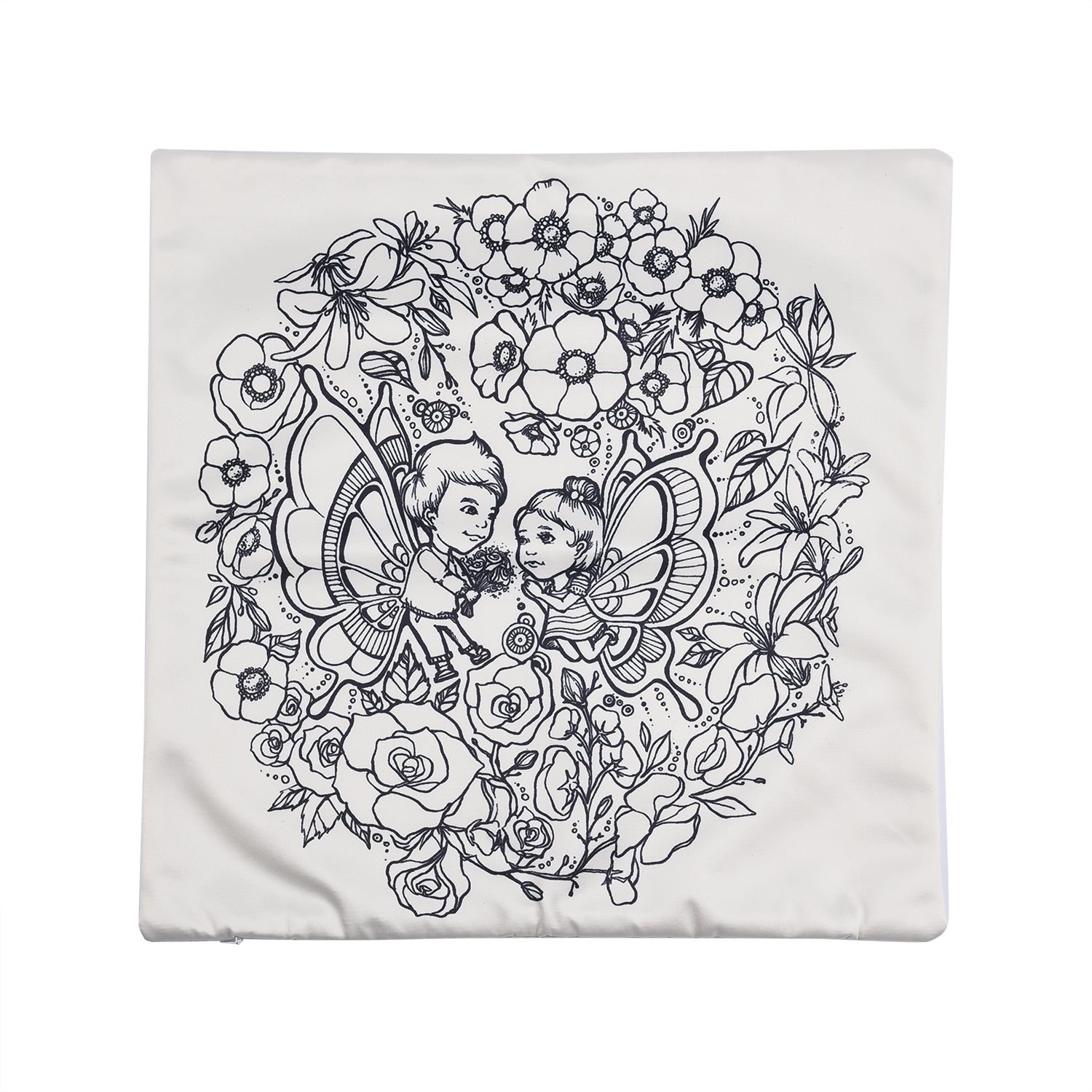 2er-Set, DIY Kissenbezug zum Bemalen mit 8 Textilfarb-Stiften, Größe 45x45 cm, Weiß, Schmetterling