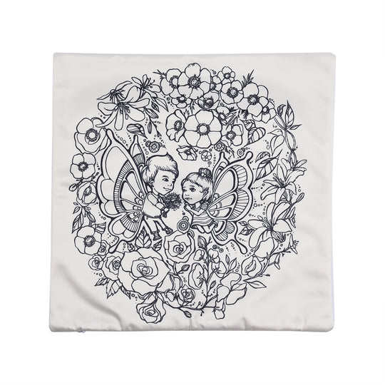 2er-Set, DIY Kissenbezug zum Bemalen mit 8 Textilfarb-Stiften, Größe 45x45 cm, Weiß, Schmetterling
