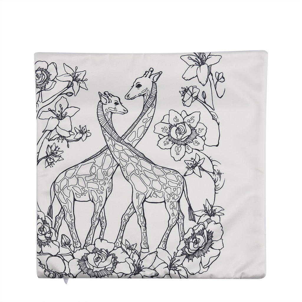 2er-Set, DIY Kissenbezug zum Bemalen mit 8 Textilfarb-Stiften, Größe 45x45 cm, Weiß, Giraffe