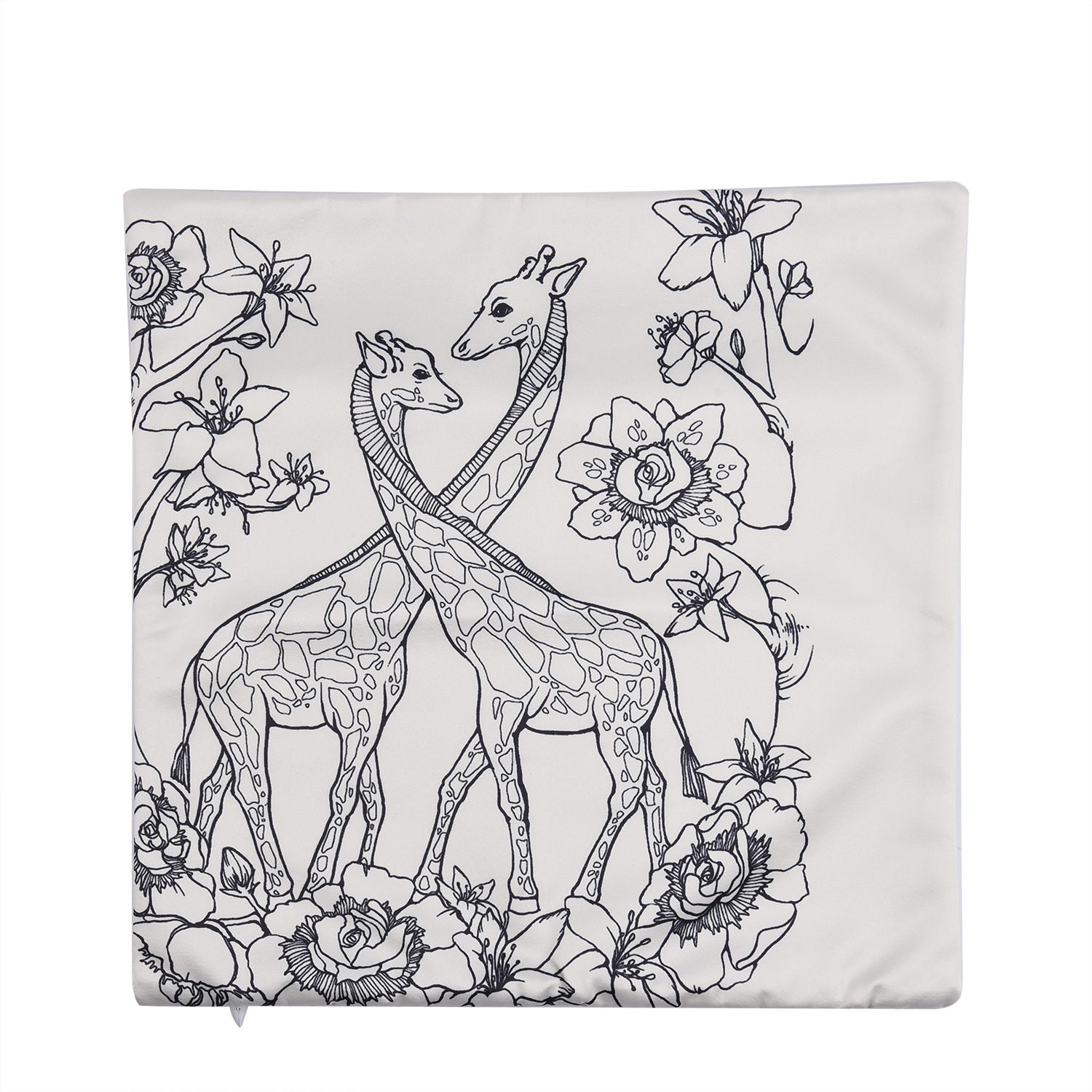 2er-Set, DIY Kissenbezug zum Bemalen mit 8 Textilfarb-Stiften, Größe 45x45 cm, Weiß, Giraffe