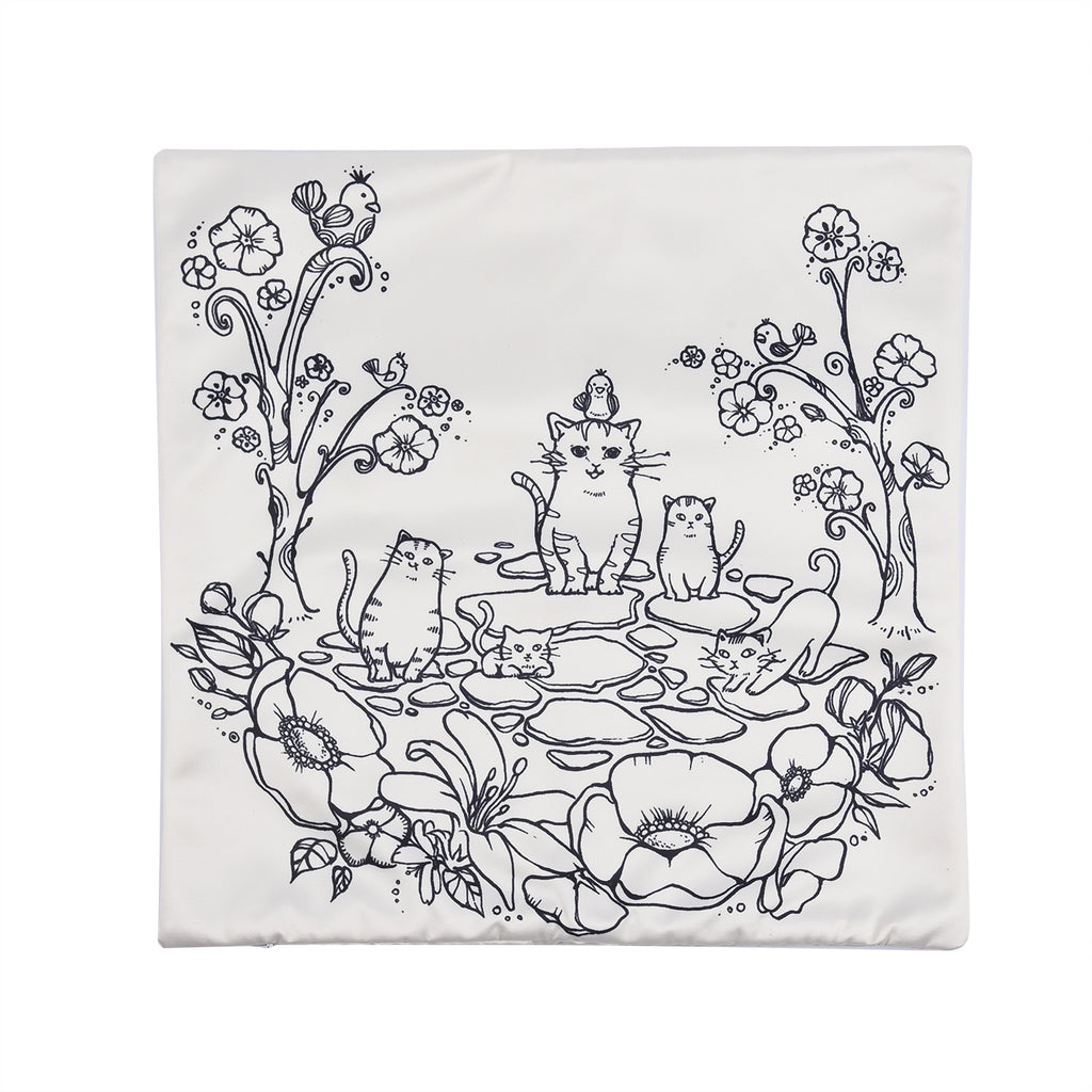2er-Set, DIY Kissenbezug zum Bemalen mit 8 Textilfarb-Stiften, Größe 45x45 cm, Weiß, Fische