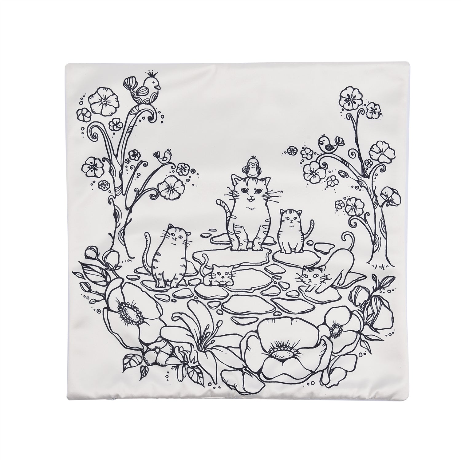 2er-Set, DIY Kissenbezug zum Bemalen mit 8 Textilfarb-Stiften, Größe 45x45 cm, Weiß, Fische