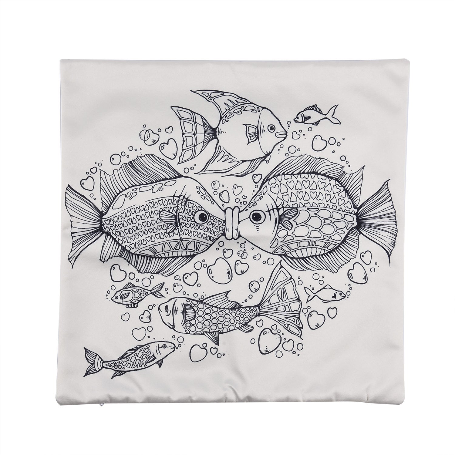 2er-Set, DIY Kissenbezug zum Bemalen mit 8 Textilfarb-Stiften, Größe 45x45 cm, Weiß, Fische