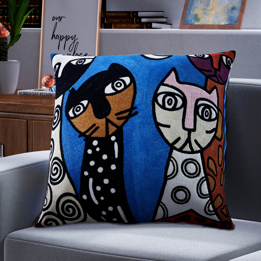 Kissenbezug mit Picasso-inspirierter Stickerei, 100% Baumwolle, 43x43cm, Gesichter