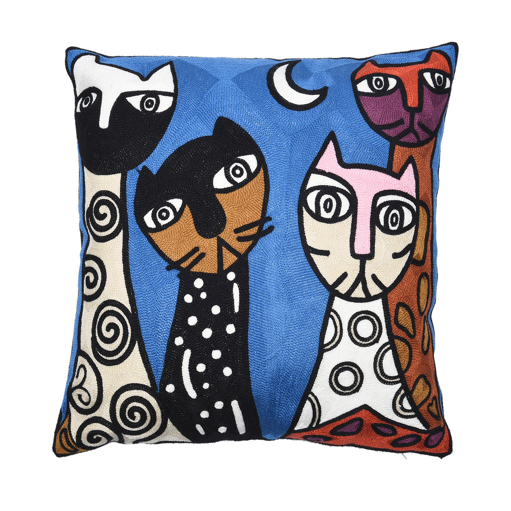 Kissenbezug mit Picasso-inspirierter Stickerei, 100% Baumwolle, 43x43cm, Gesichter