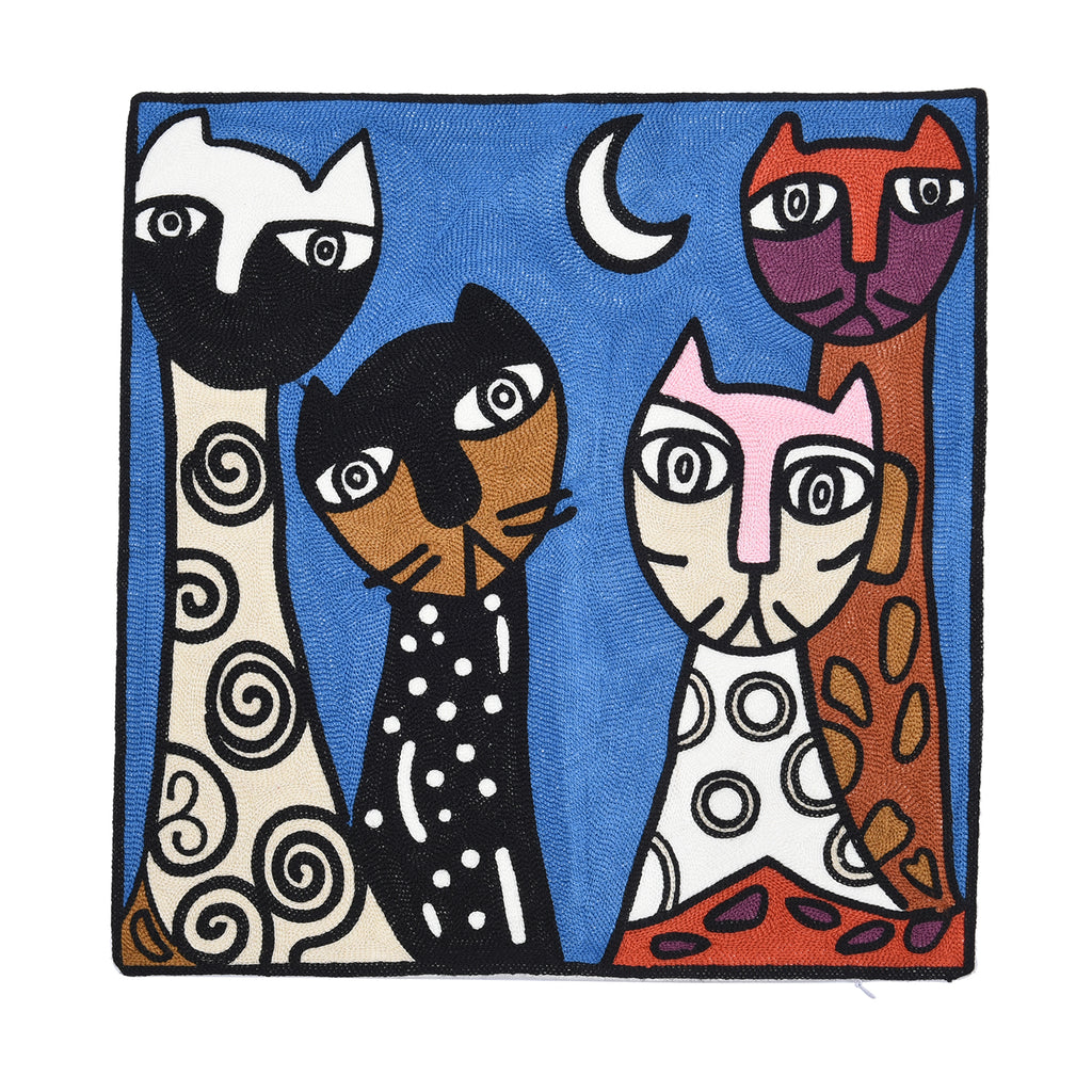 Kissenbezug mit Picasso-inspirierter Stickerei, 100% Baumwolle, 43x43cm, Gesichter