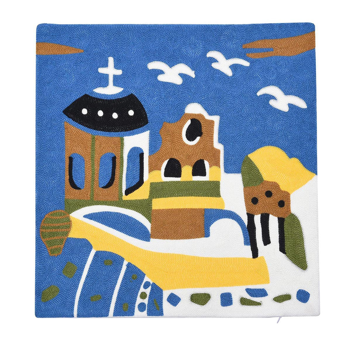 Kissenbezug mit Picasso-inspirierter Stickerei, 100% Baumwolle, 43x43cm, Stadt