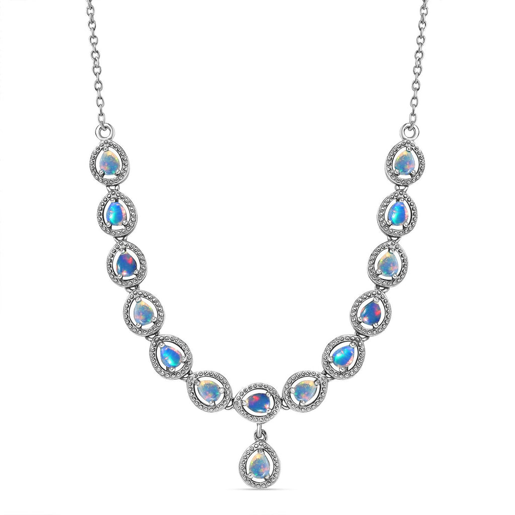 AA Natürlicher, äthiopischer Welo Opal Halskette, ca. 45 cm, 925 Silber platiniert, ca. 1.55 ct