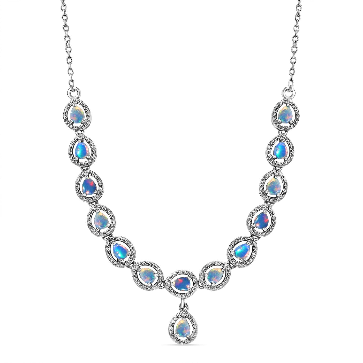 AA Natürlicher, äthiopischer Welo Opal Halskette, ca. 45 cm, 925 Silber platiniert, ca. 1.55 ct