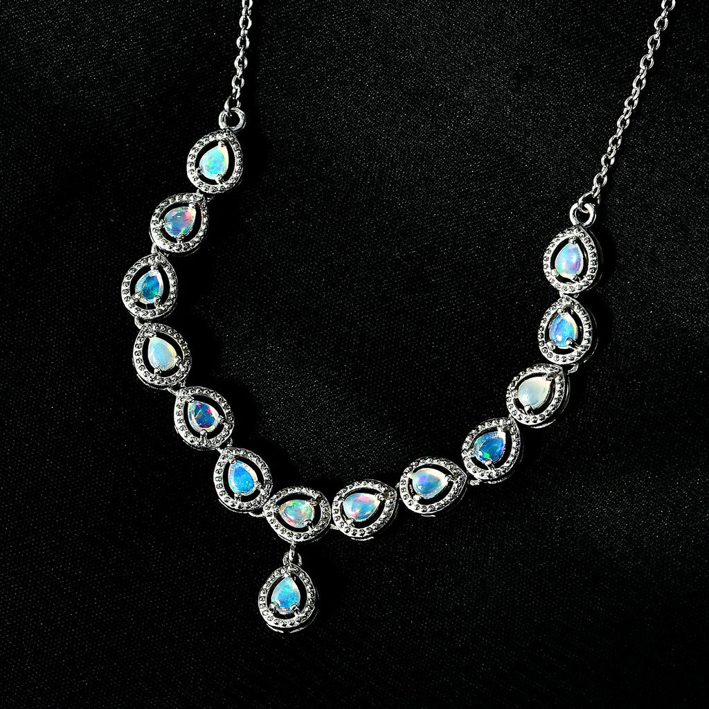 AA Natürlicher, äthiopischer Welo Opal Halskette, ca. 45 cm, 925 Silber platiniert, ca. 1.55 ct