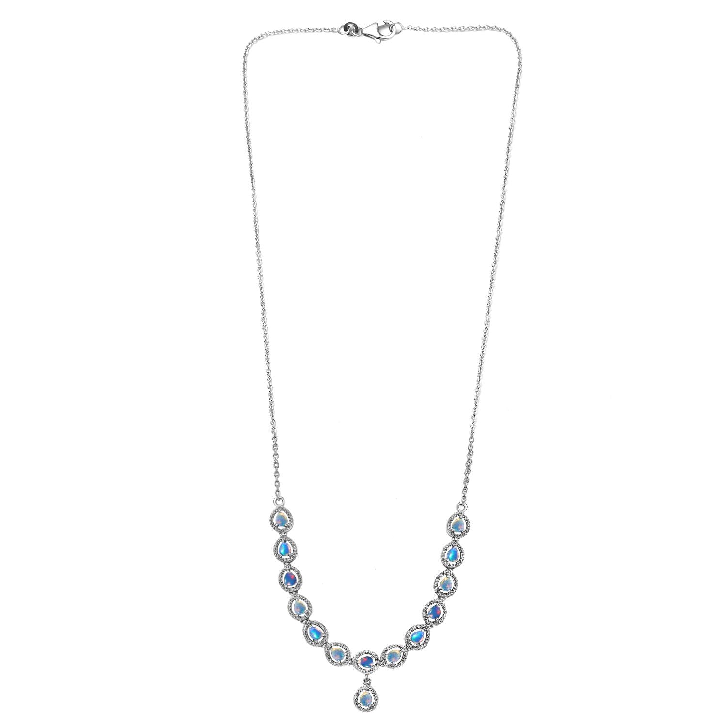 AA Natürlicher, äthiopischer Welo Opal Halskette, ca. 45 cm, 925 Silber platiniert, ca. 1.55 ct