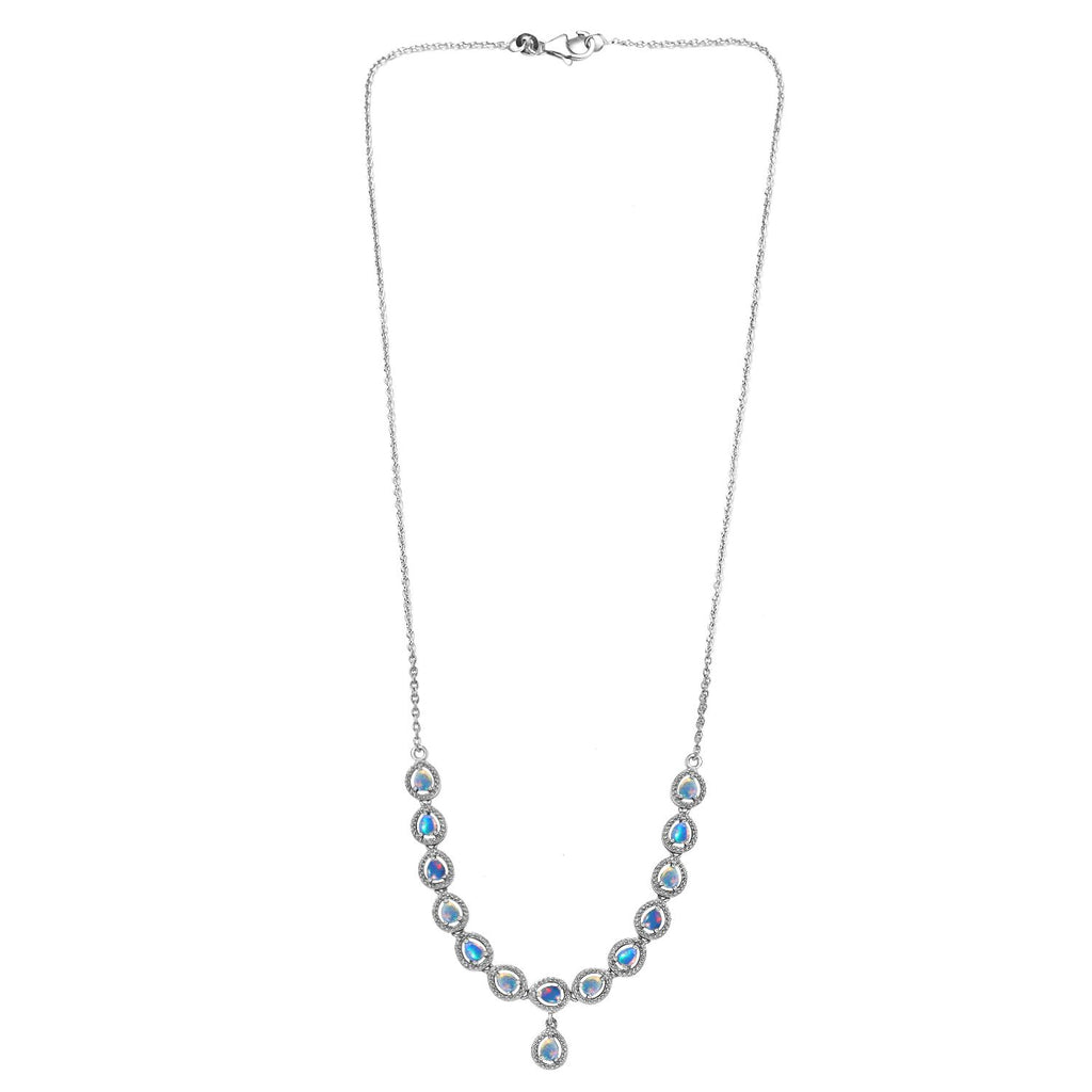 AA Natürlicher, äthiopischer Welo Opal Halskette, ca. 45 cm, 925 Silber platiniert, ca. 1.55 ct