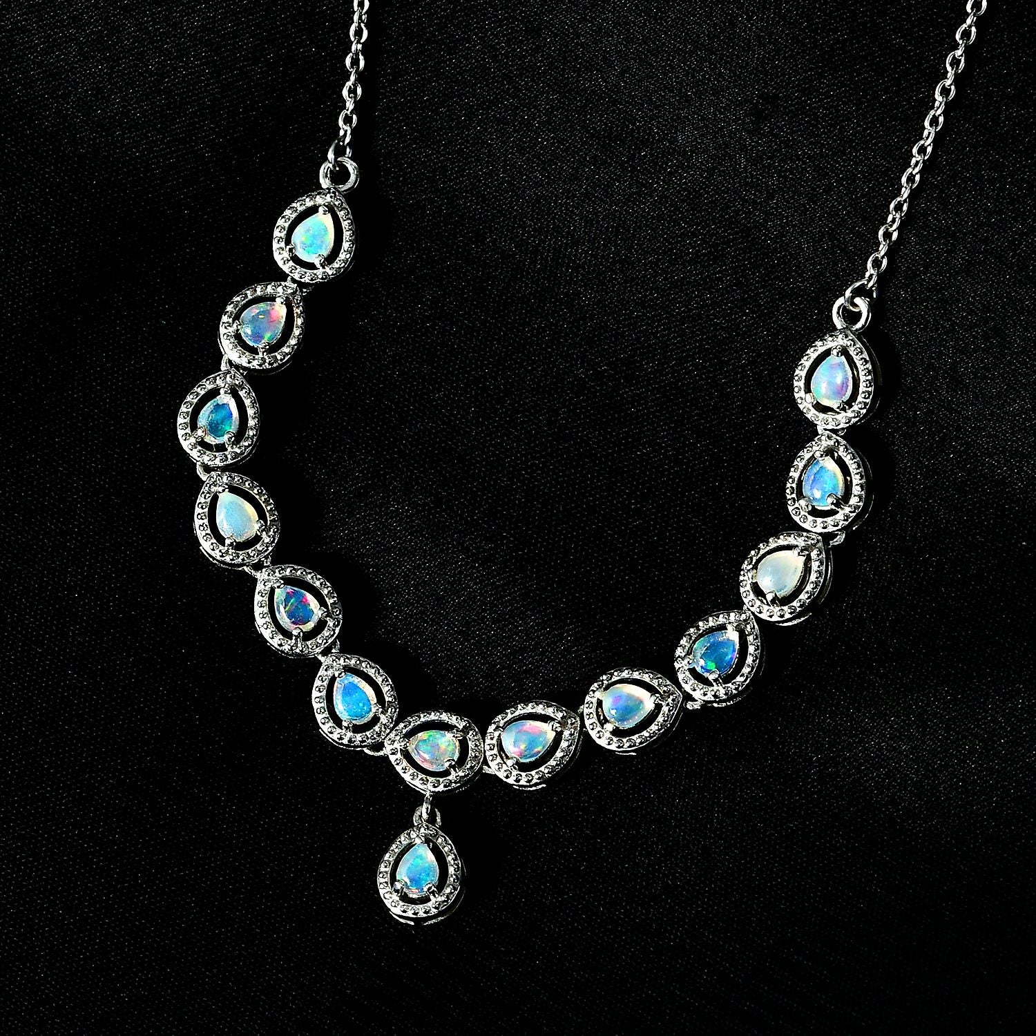 AA Natürlicher, äthiopischer Welo Opal Halskette, ca. 45 cm, 925 Silber platiniert, ca. 1.55 ct