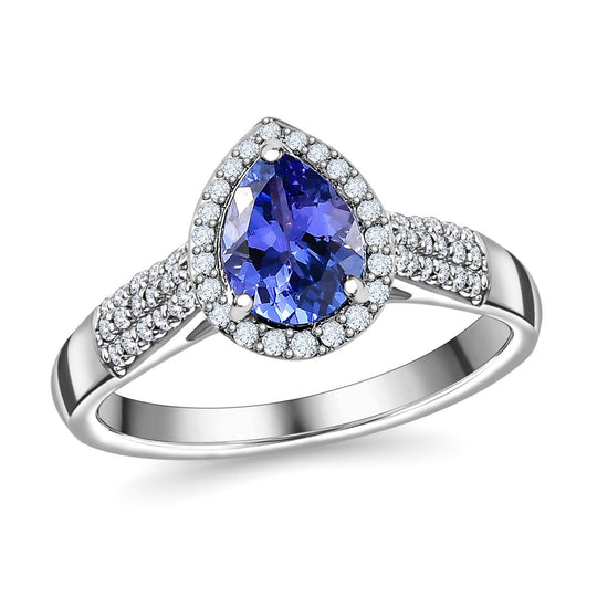 AA Tansanit, Weißer Zirkon Ring, 925 Silber platiniert (Größe 20.00) ca. 1.34 ct