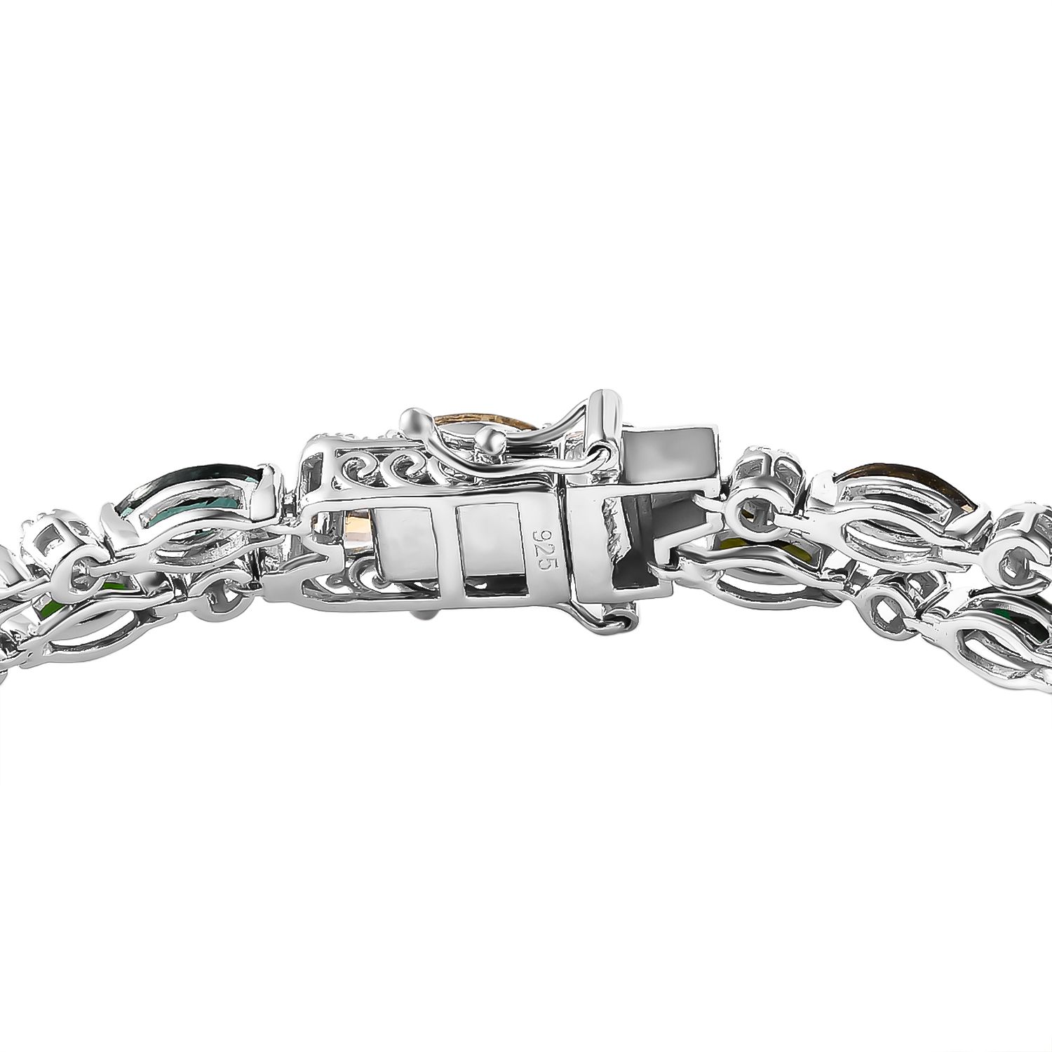 Mehrfarbig-Turmalin, Weißer Zirkon Armband ca. 19 cm 925 Silber Platiniert ca. 12,03 ct.