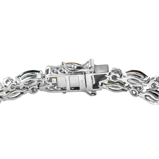 Mehrfarbig-Turmalin, Weißer Zirkon Armband ca. 19 cm 925 Silber Platiniert ca. 12,03 ct.