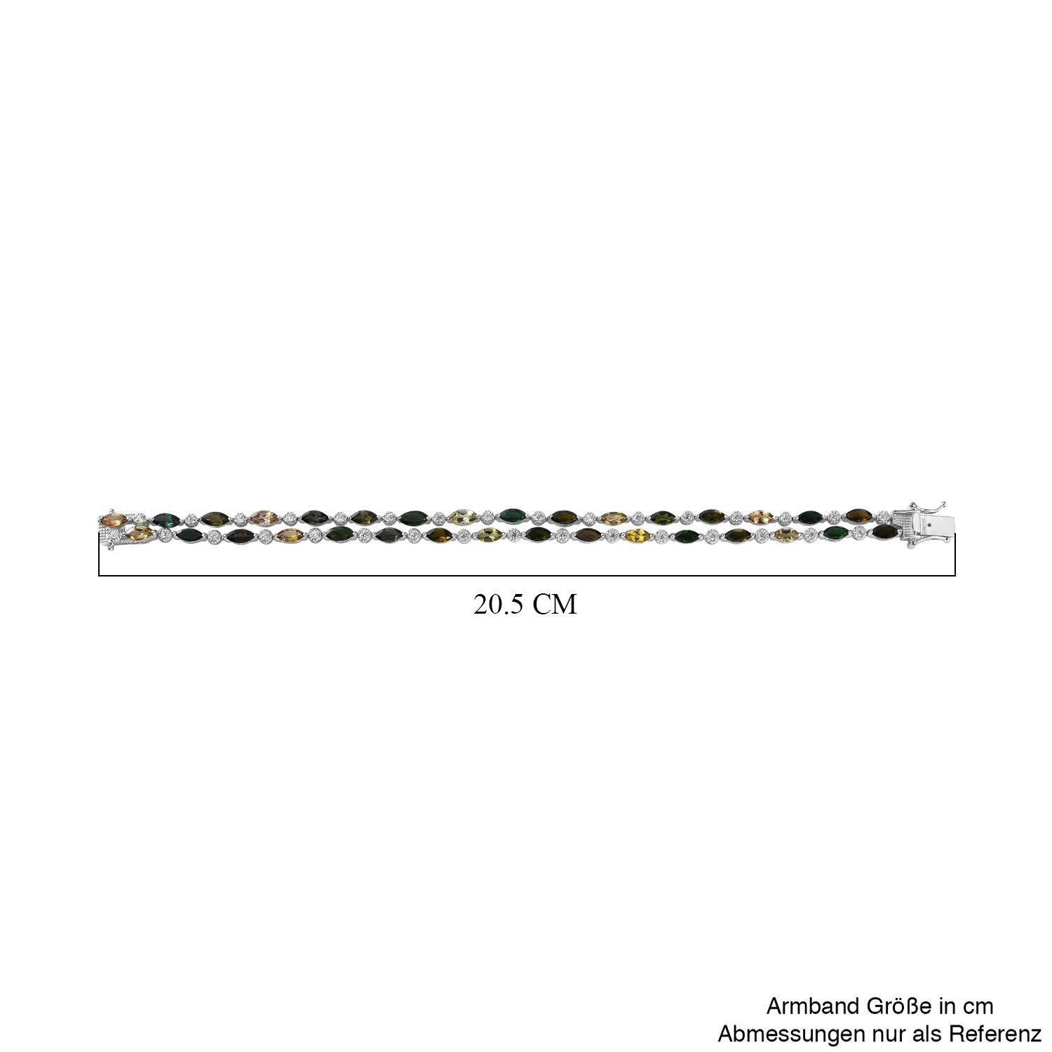 Mehrfarbig-Turmalin, Weißer Zirkon Armband ca. 19 cm 925 Silber Platiniert ca. 12,03 ct.