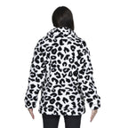 TAMSY - Kunstfell Jacke mit Reißverschluss, Schneeleopard Muster, Größe L 110x76x59 cm, Schwarz und Weiß