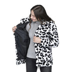 TAMSY - Kunstfell Jacke mit Reißverschluss, Schneeleopard Muster, Größe L 110x76x59 cm, Schwarz und Weiß