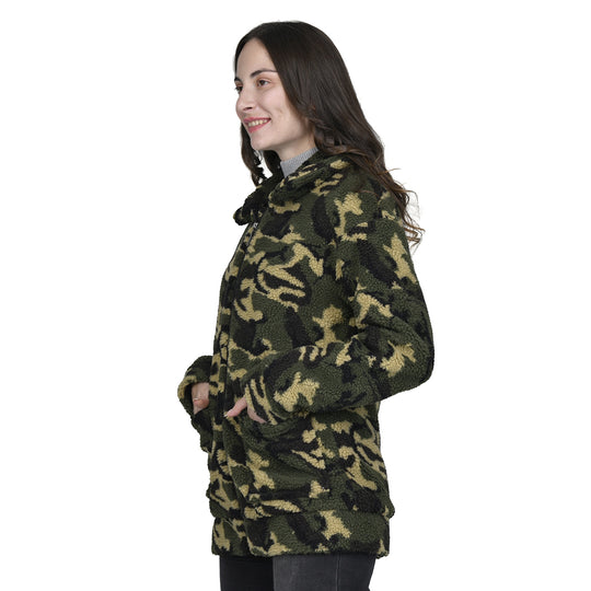 TAMSY - Kunstfell Jacke mit Reißverschluss, Schneeleopard Muster, Größe L 110x76x59 cm, Schwarz und Weiß