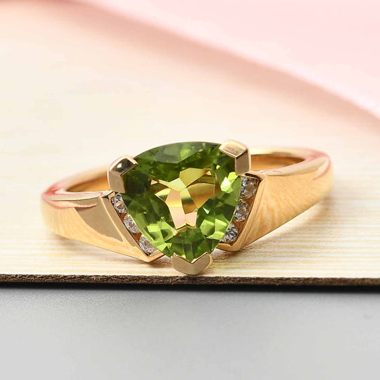 Peridot und Zirkon Solitär Ring 925 Silber vergoldet (Größe 17.00) ca. 2,07 ct