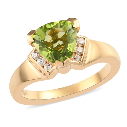 Peridot und Zirkon Solitär Ring 925 Silber vergoldet (Größe 17.00) ca. 2,07 ct