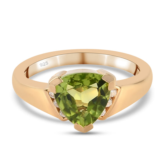 Peridot und Zirkon Solitär Ring 925 Silber vergoldet (Größe 17.00) ca. 2,07 ct