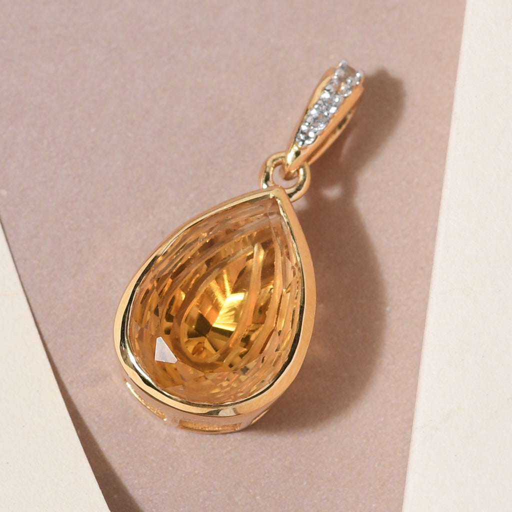 Citrin und weißer Zirkon-Anhänger, 925 Silber vergoldet ca. 4.70 ct