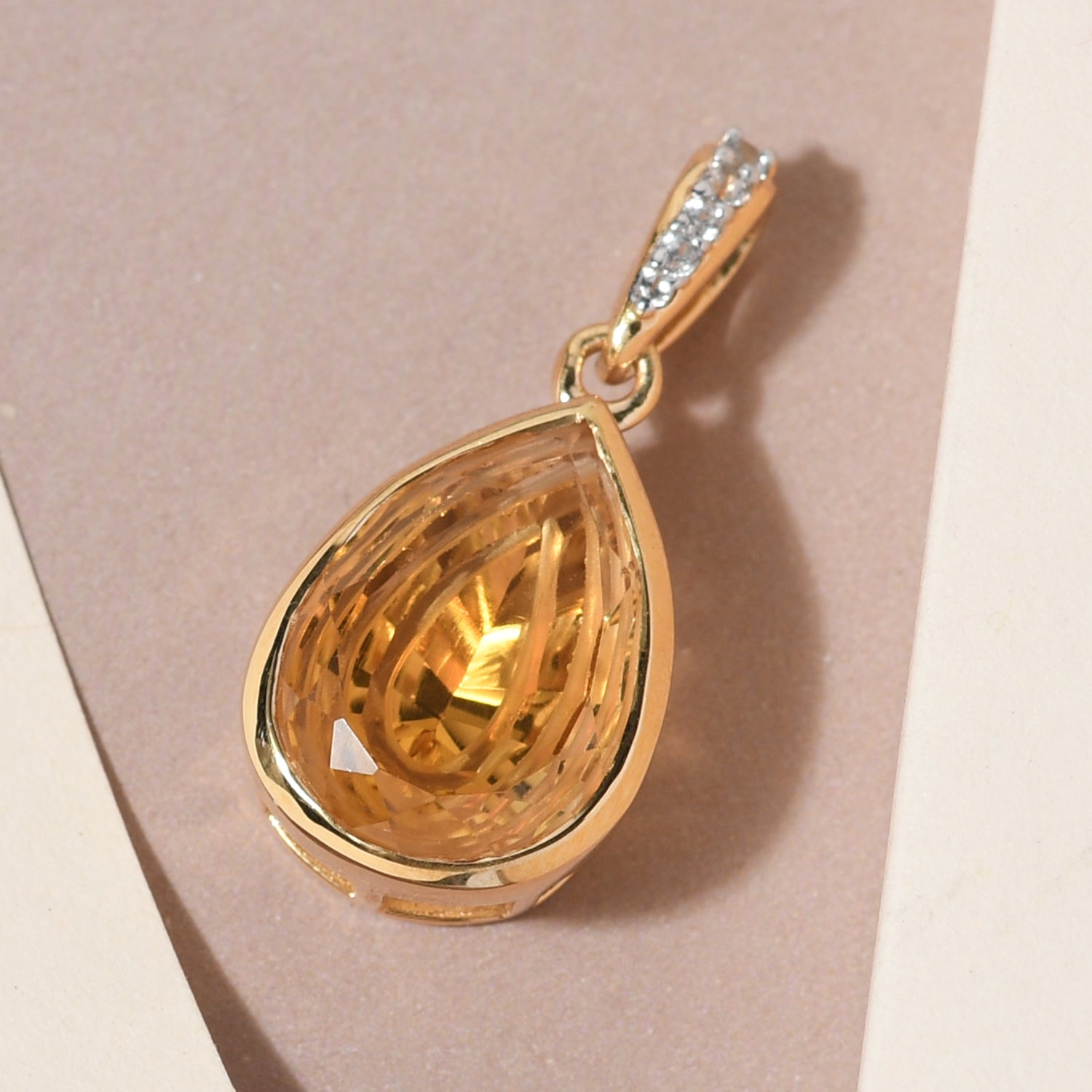 Citrin und weißer Zirkon-Anhänger, 925 Silber vergoldet ca. 4.70 ct