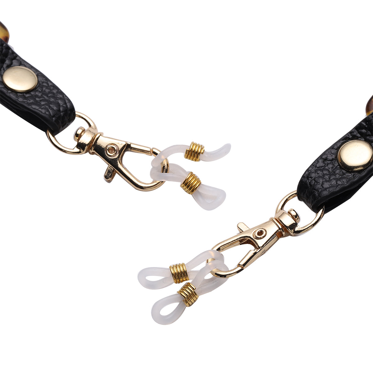 Brillenkette mit 100% Lederband, Leopardenmuster, Schwarz und Gold