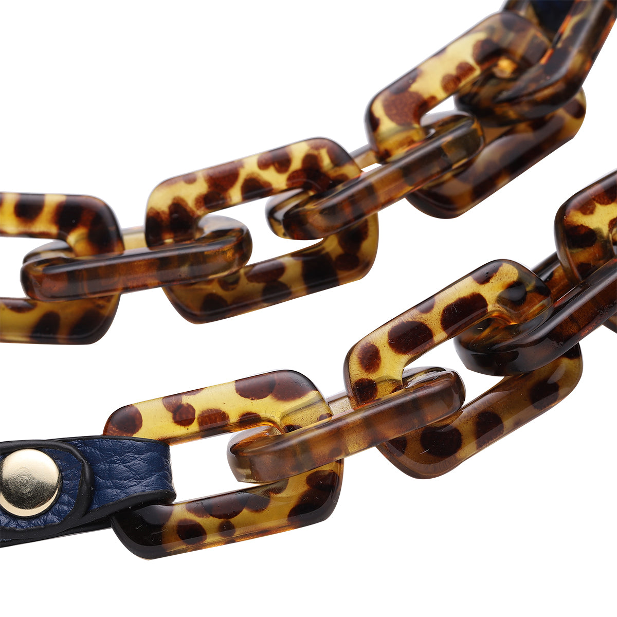 Brillenkette mit 100% Lederband, Leopardenmuster, Dunkelblau und Gold