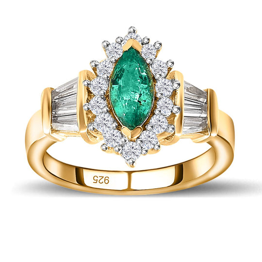 AAA Smaragd, Weißer Zirkon Ring, 925 Silber Gelbgold Vermeil (Größe 20.00) ca. 1.28 ct