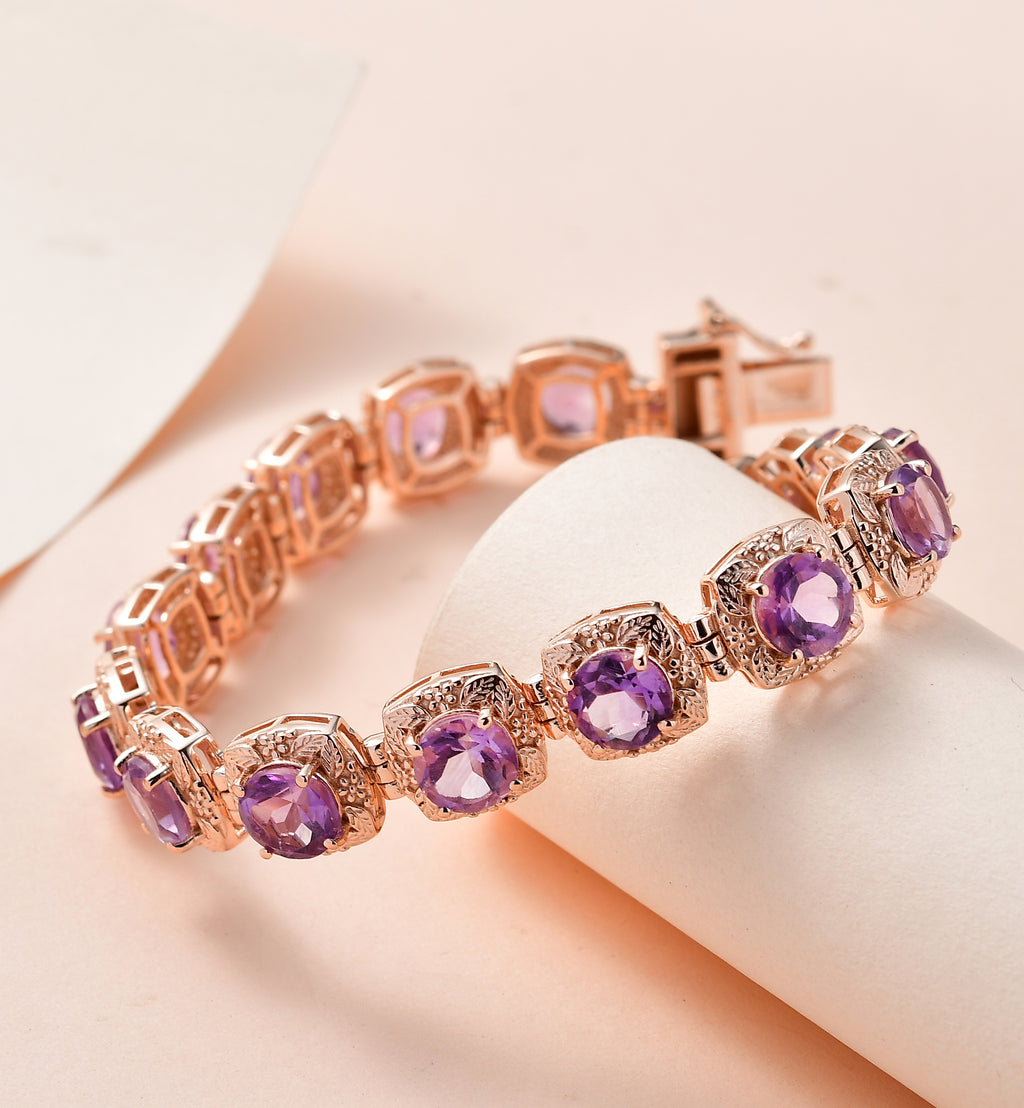 AAA Rose De France Amethyst Armband ca. 20 cm 925 Silber rosévergoldet ca. 18.32 ct