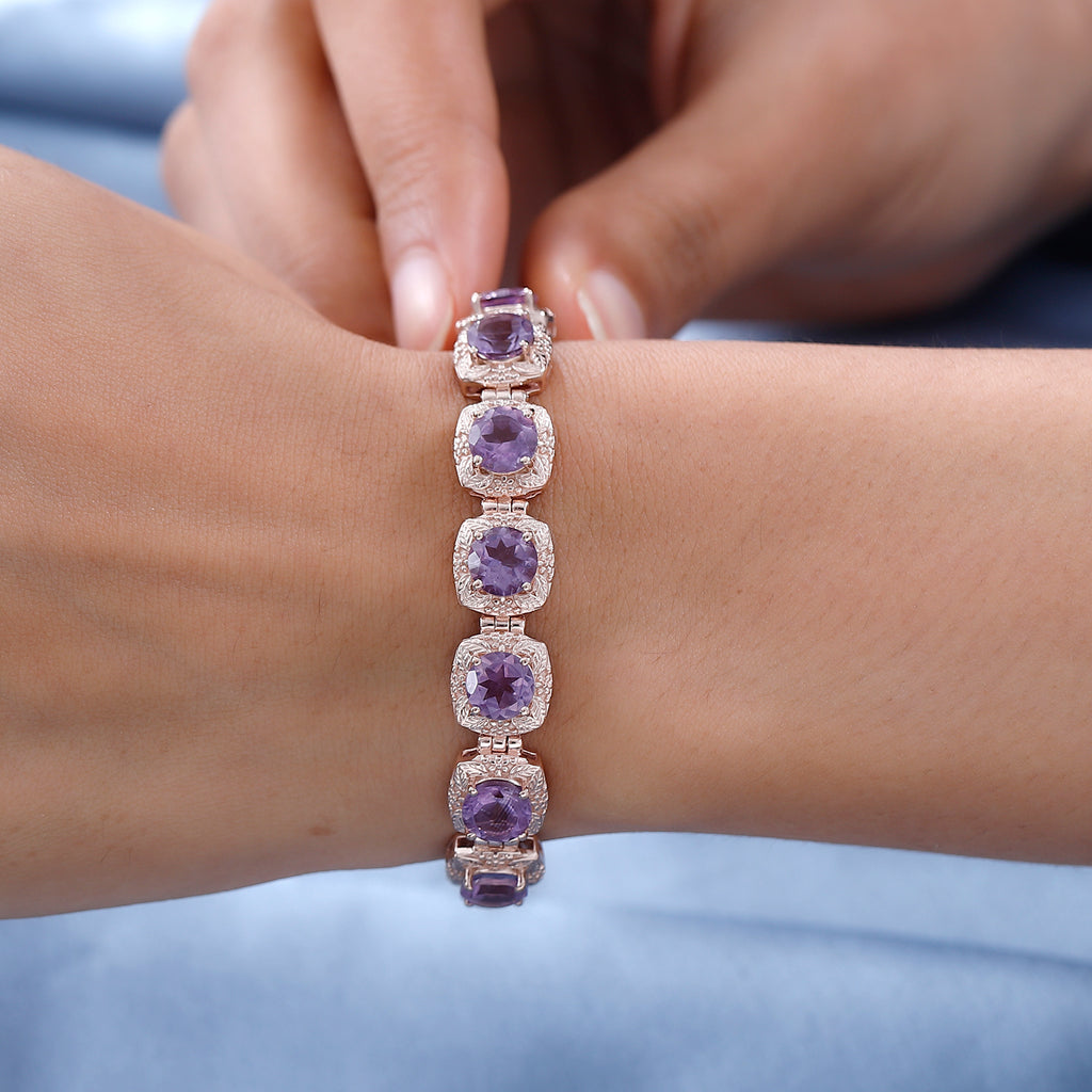 AAA Rose De France Amethyst Armband ca. 20 cm 925 Silber rosévergoldet ca. 18.32 ct