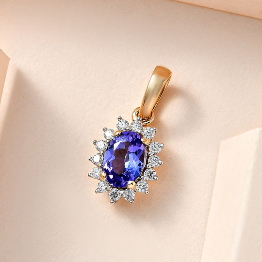AA Tansanit, Moissanit Anhänger, 375 Gold, ca. 0.95 ct