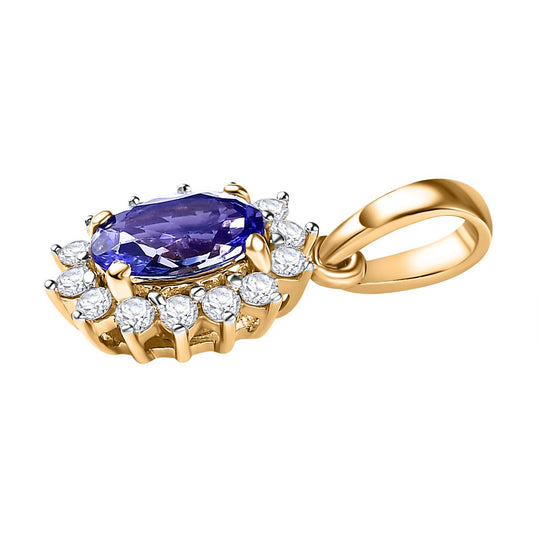 AA Tansanit, Moissanit Anhänger, 375 Gold, ca. 0.95 ct