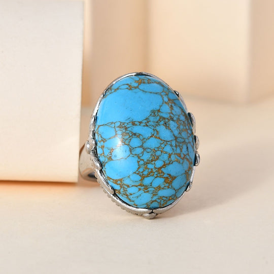 Blauer Türkis Ring, Edelstahl ca. 19.00 ct