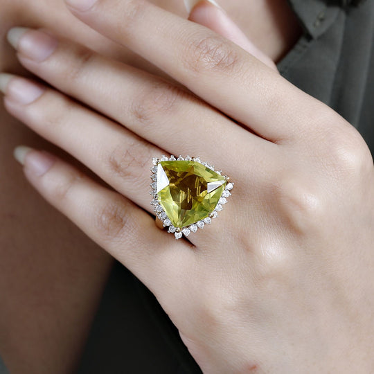 AA Ouro Verde-Quarz, Weißer Zirkon Ring, 925 Silber vergoldet, (Größe 18.00) ca. 19.86 ct