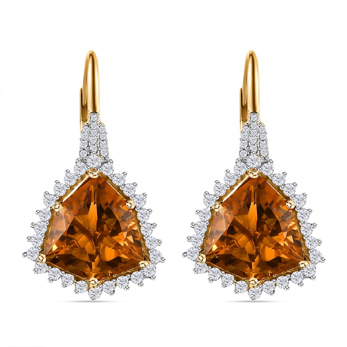 AA Citrin, Weißer Zirkon Ohrringe, 925 Silber vergoldet, ca. 17.27 ct
