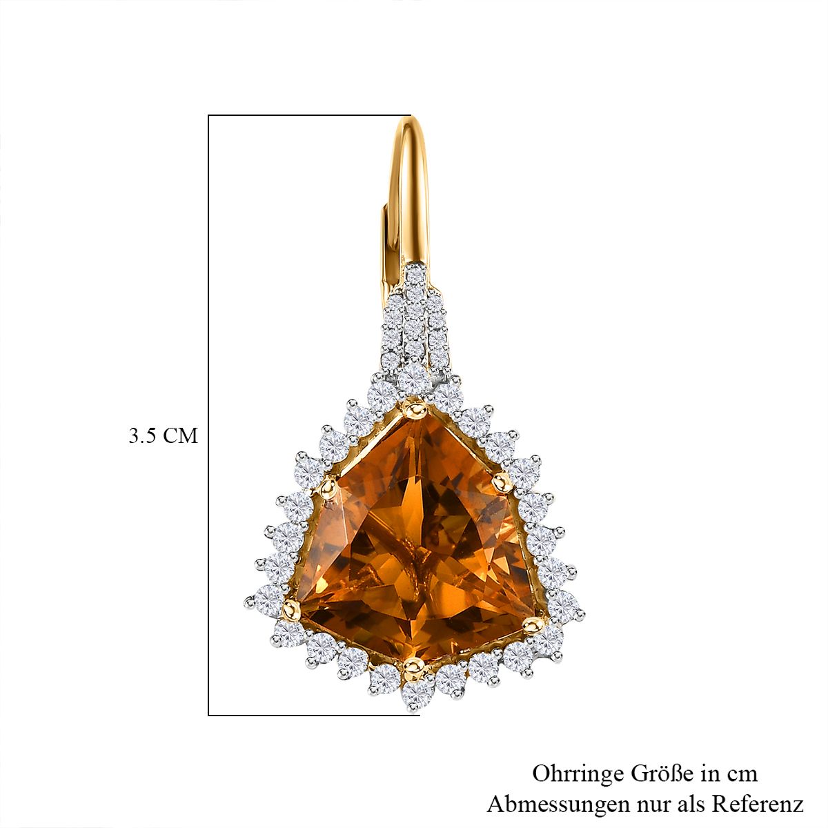 AA Citrin, Weißer Zirkon Ohrringe, 925 Silber vergoldet, ca. 17.27 ct
