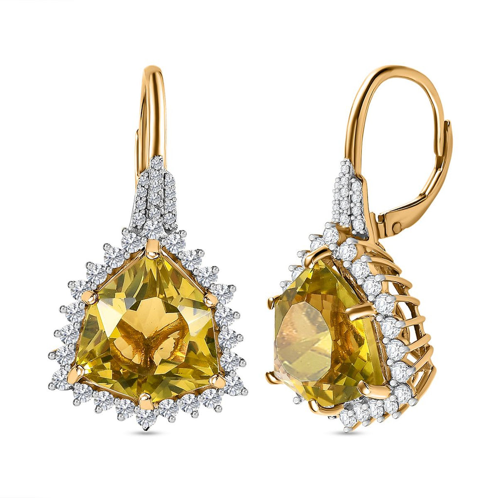 AA Ouro Verde-Quarz, Weißer Zirkon Ohrringe, 925 Silber vergoldet, ca. 17.57 ct