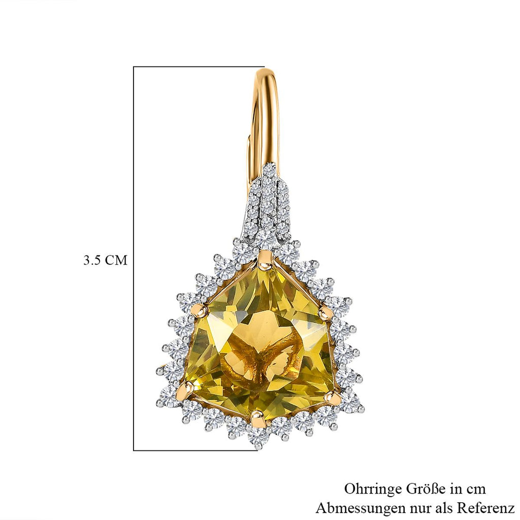 AA Ouro Verde-Quarz, Weißer Zirkon Ohrringe, 925 Silber vergoldet, ca. 17.57 ct