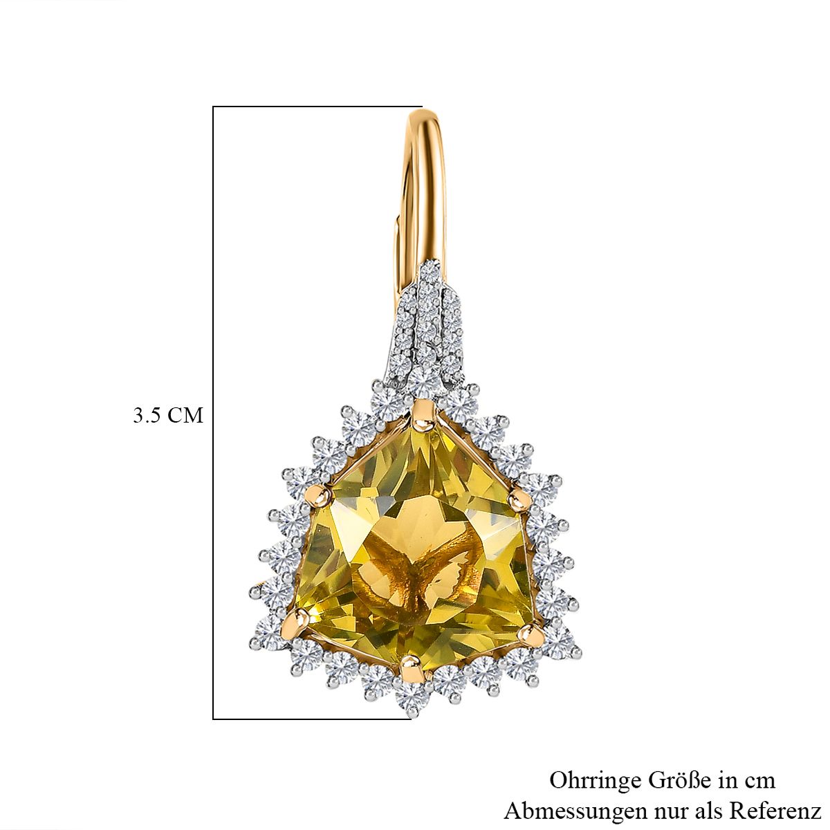AA Ouro Verde-Quarz, Weißer Zirkon Ohrringe, 925 Silber vergoldet, ca. 17.57 ct