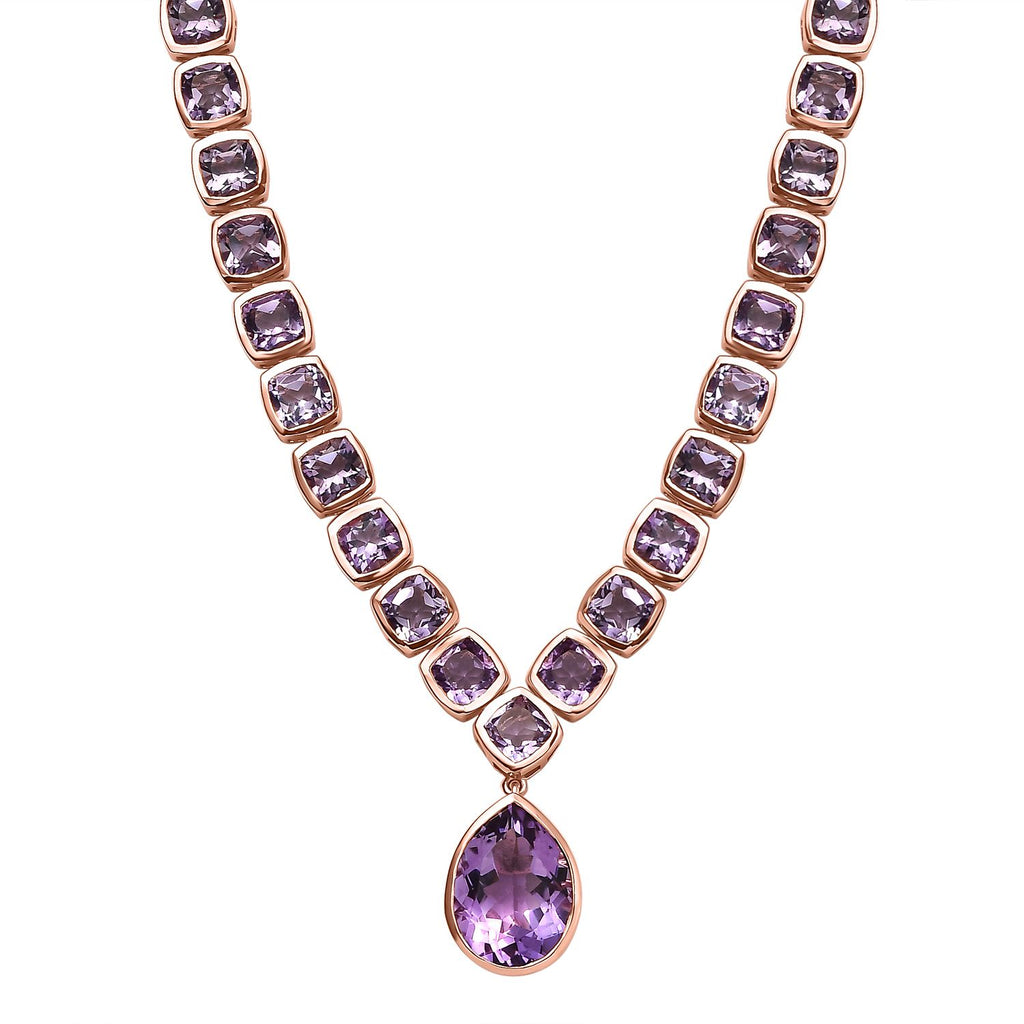 Rose De France Amethyst Halskette, ca. 45 cm, 925 Silber rosévergoldet, ca. 38.26 ct