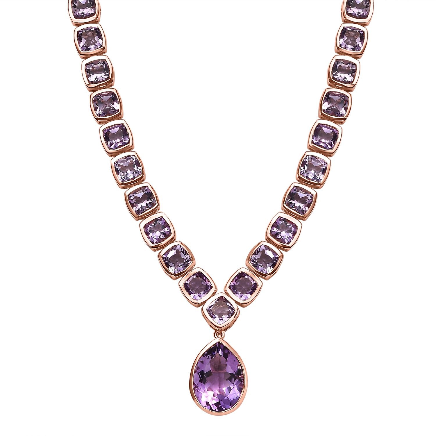 Rose De France Amethyst Halskette, ca. 45 cm, 925 Silber rosévergoldet, ca. 38.26 ct